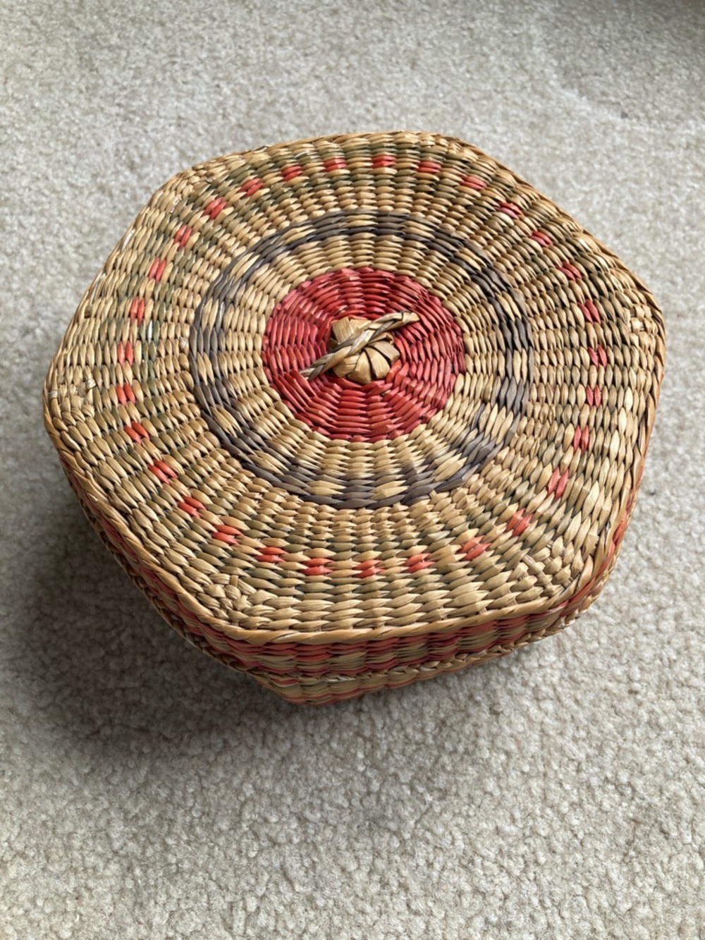 Handwoven Sweetgrass Hexagon Decorative Basket